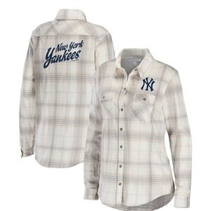 Women's New York Yankees WEAR by Erin Andrews Gray/Cream Flannel Button-Up Shirt